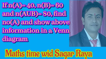 If n(A)= 40,n(B)= 60 and n(AUB) = 80, find no(A) and show above information in a Venn diagram