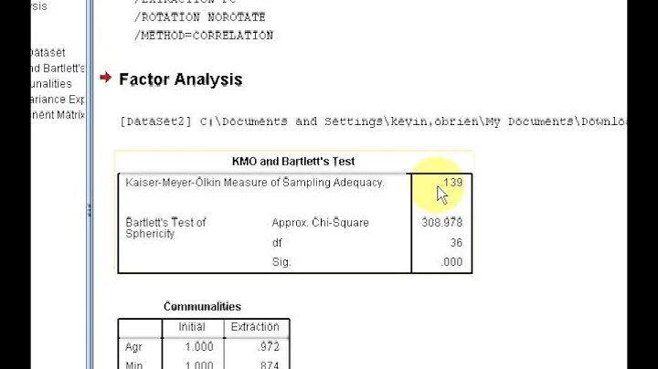 SPSS PCA (Part 1 KMO Measure and Bartlett Test for Sphericity)