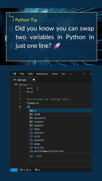 Swap two variables in Python in just one line #coding #python # ...