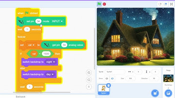 Sensor Kit: Using KY-018 Photoresistor/LDR in Scratch with ESP32 to detect day/night