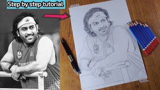 MS Dhoni new look drawing outline tutorial ✍️,How to draw MS Dhoni with pencil,Step by step tutorial