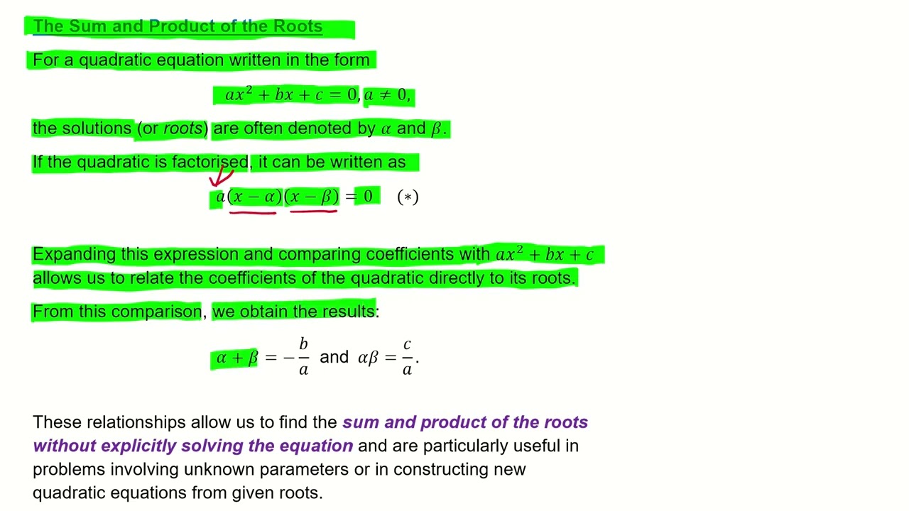 IB Core Equations The Sum and Product of the Roots