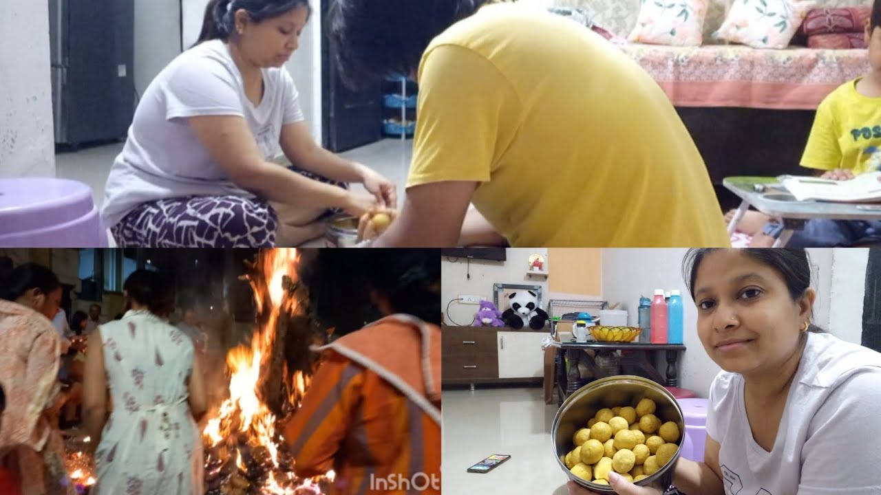 देखिए होलिका दहन वाले दिन क्या बनाया / हलवाई स्टाइल बेसन लड्डू 