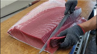 Amazing Giant bluefin tuna cutting Master , Sashimi/580磅!巨大黑鮪魚切割秀,終極A5和牛美味金三角生魚片Taiwan Street Food