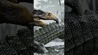 Nature's Ancient Drama: When Terror Bird Meets Reptilian Giant in Misty Marshland #ancientwildlife