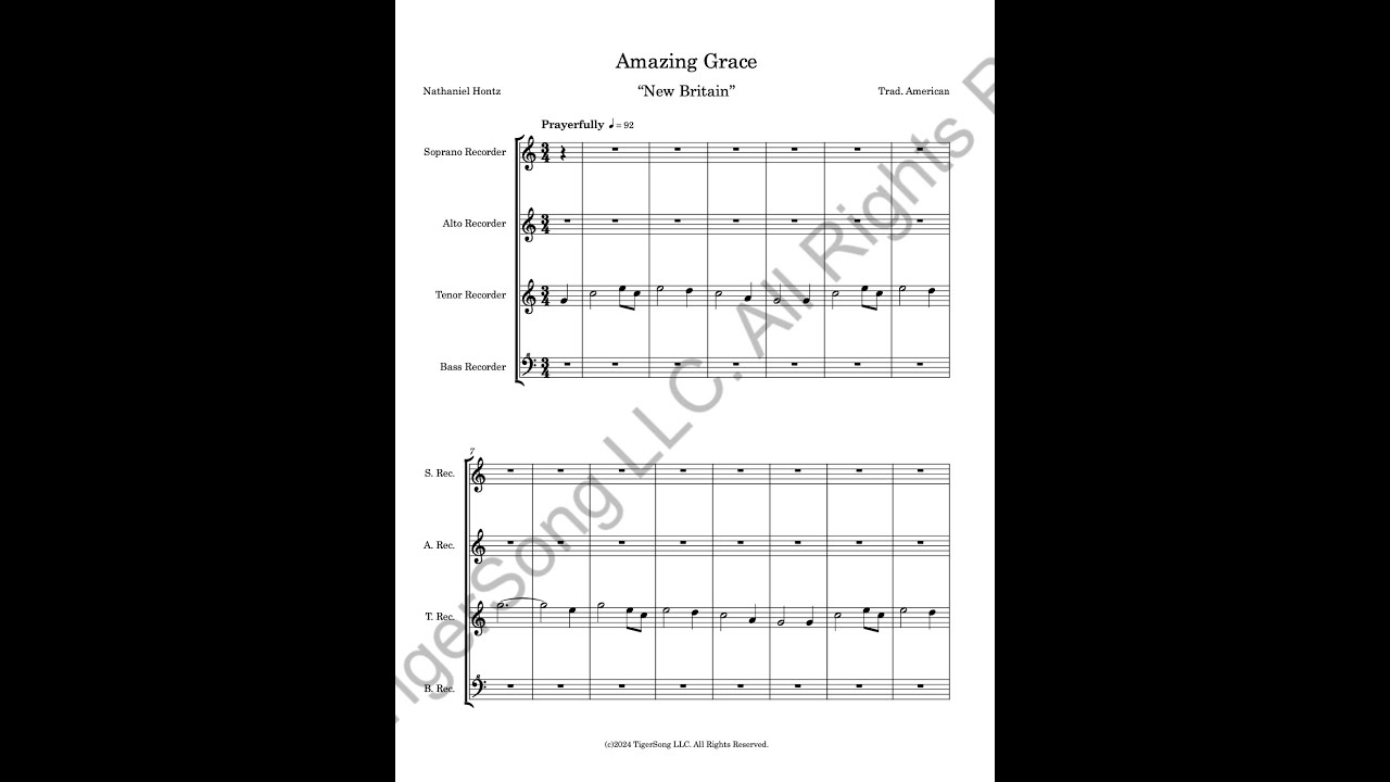 Amazing Grace (American Hymn) for Recorder Quartet - YouTube