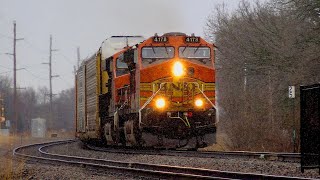 BNSF 4178 Pulling Auto Train in Minnesota Falling Snow - Staples Subdivision