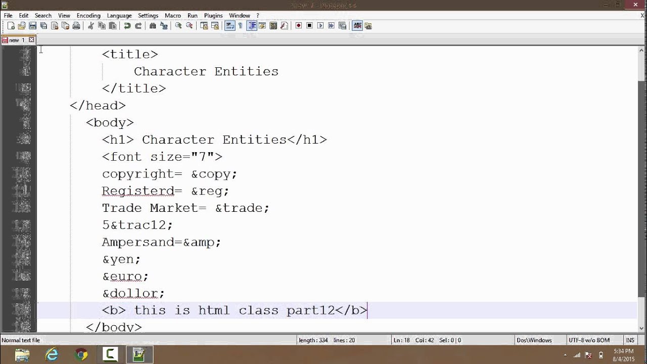 Special Character Entities in HTML - Tutorial
