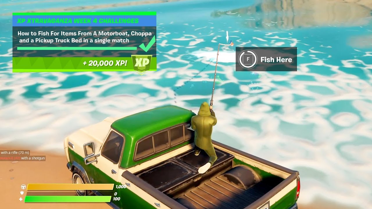 [Easy Route] Fish For Items From a Motorboat, Choppa and Pickup Truck Bed in a single match Fortnite