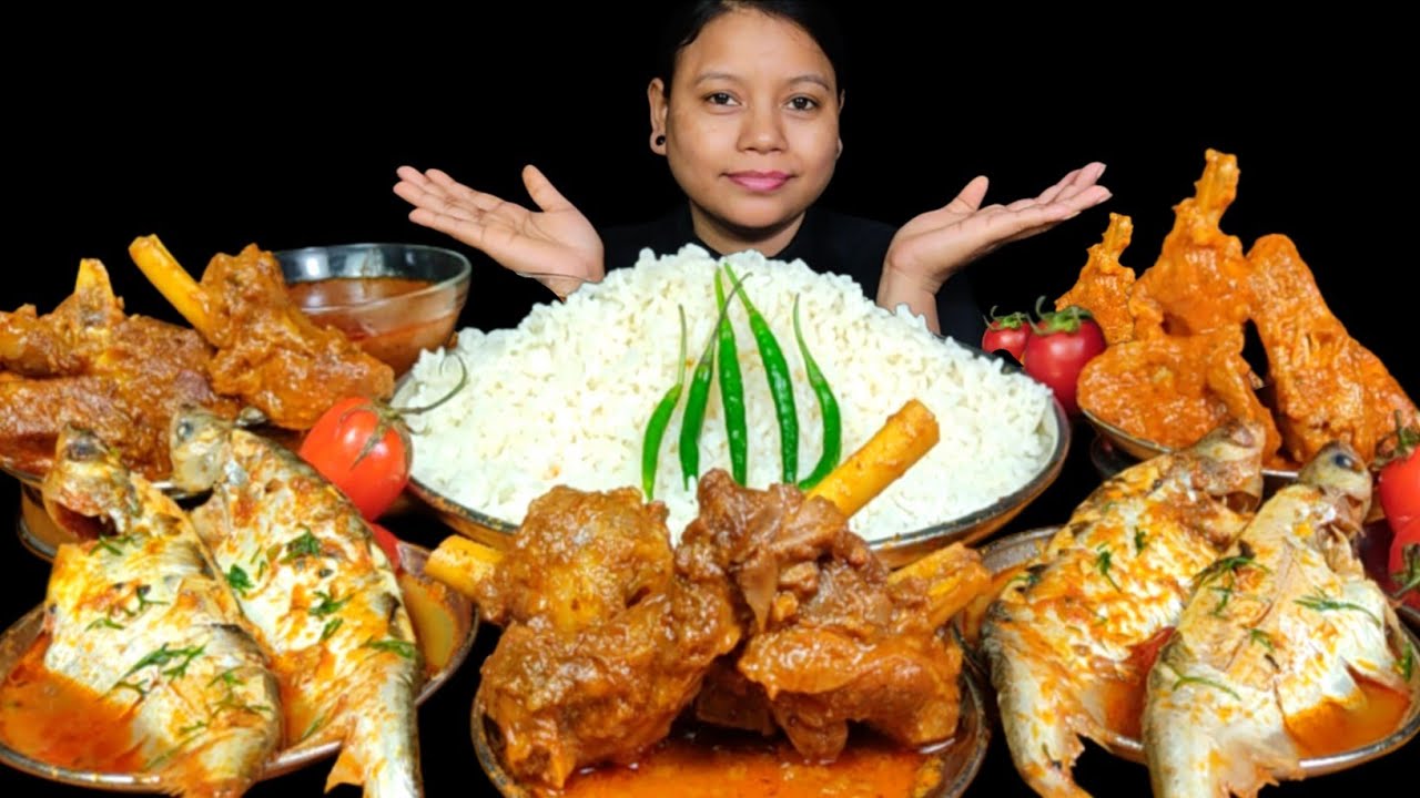 Asmr Eating Chicken Changezi 🔥 Pabda Fish Curry, Mutton Curry with Rice | Asmr Mukbang | Eating Show