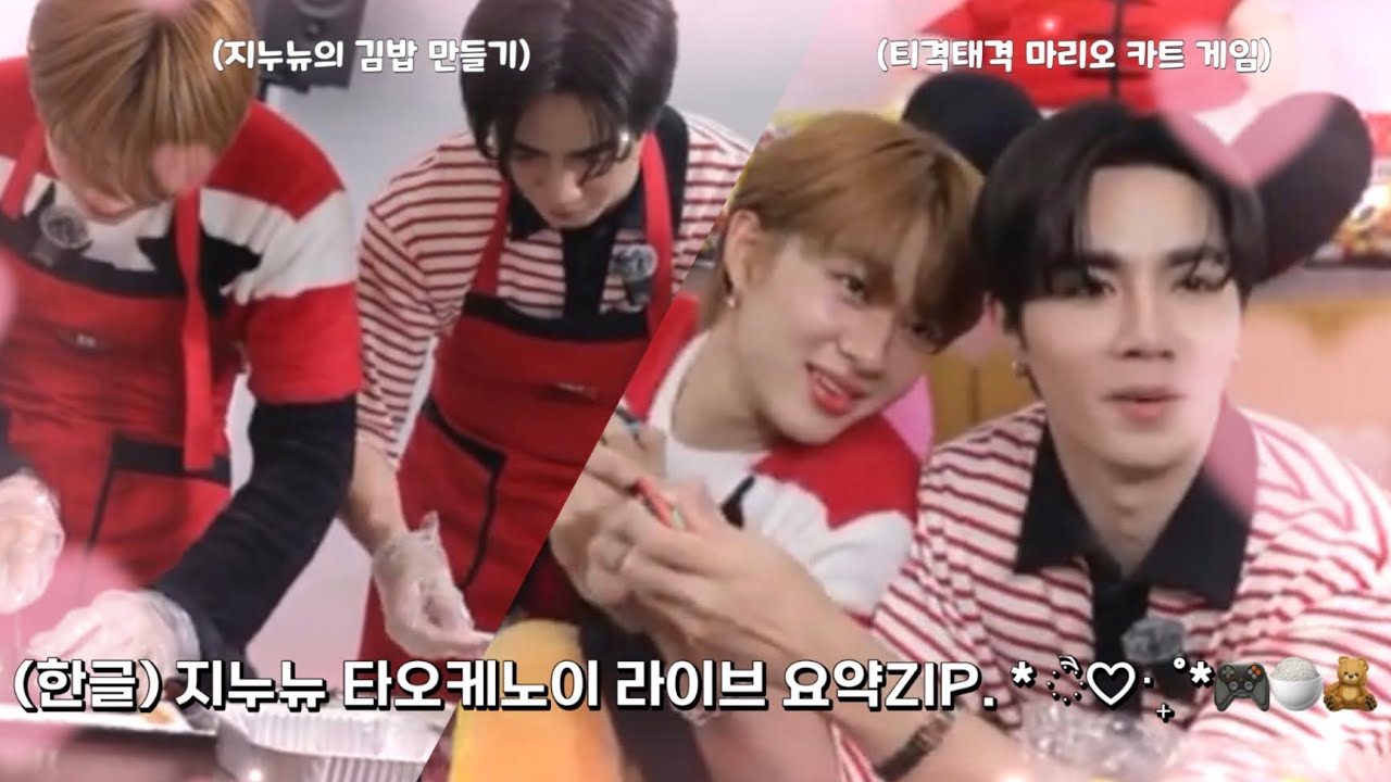 (한글) 지누뉴 타오케노이 라이브 요약ZIP. * ੈ♡‧₊˚*🎮🍚🧸|(티격태격 마리오 카트 게임,지누뉴의 김밥 만들기)|#zeenunew #지누뉴