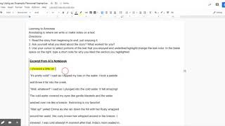 Annotating Using an Example Personal Narrative - Google Docs