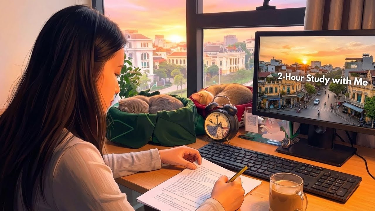 2-Hour Study with Me ☕ Ha Noi Sunrise Vibes 🌅 | Relaxing Lo-Fi | Day 6