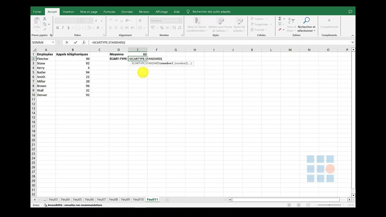 Utilisez la fonction écart-type.standard pour déterminer le écart-type ...
