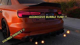 AUDI S3 GETS AN AGGRESSIVE BURBLE TUNE !! (CATLESS   EXHAUST.. SOUNDS PERFECT)