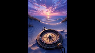 Guiding Light: A Compass at Sunset on Serene Sand Dunes