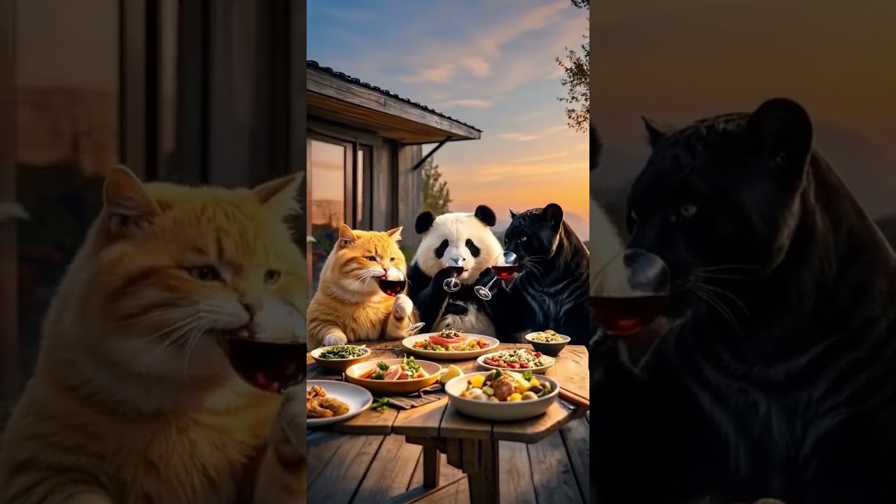 Cat Panda and black lion real friend ship this is real friend ship ❤️