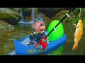 Baby monkey going koi fishing is very funny and cute  animal home ht