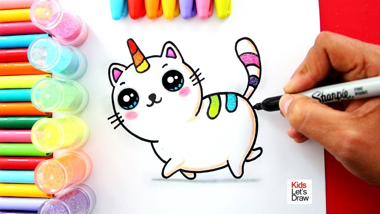 Aprende a dibujar un GATITO UNICORNIO ARCOIRIS Kawaii usando Glitter -  thptnganamst.edu.vn