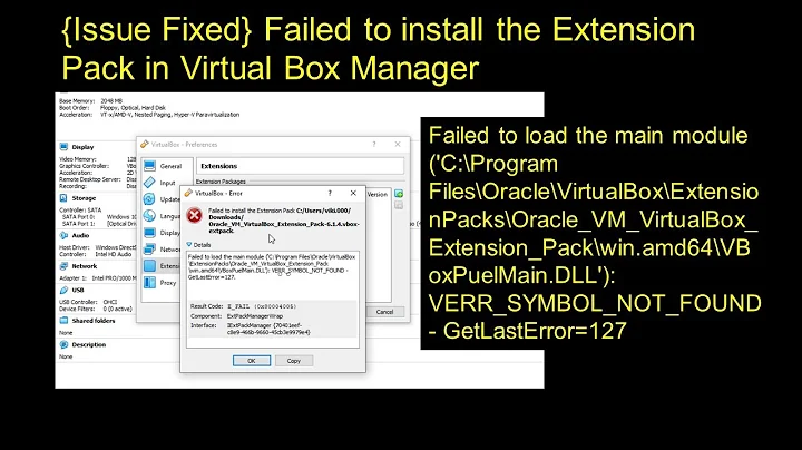 {Fixed} Failed to install the Extension Pack in Virtual Box Manager