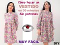 DIY. Cómo hacer un vestido suelto en 30 min. sin patrón (sin moldes) y trucos de costura