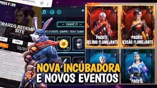 CÓDIGOS COM O COELHO GUERREIRO, NOVA INCUBADORA COMPLETA, DUNK MASTER DE VOLTA E COMBO TRIPLO FF