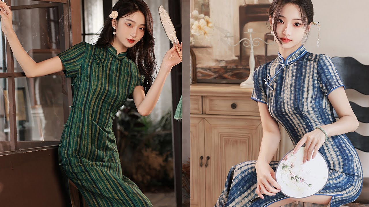 Striped Cheongsam Designer Suit