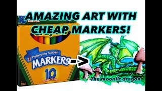 (Old)  CAN I WATERCOLOR WITH CHEAP MARKERS ! Drawing an epic mushroom dragon with cheap markers