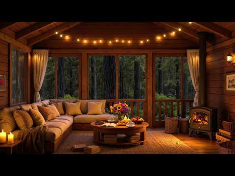 Summer Rain in a Forest Cabin 🌧️ Relaxing Jazz Piano, Rain & Fireplace Sounds for Stress Relief