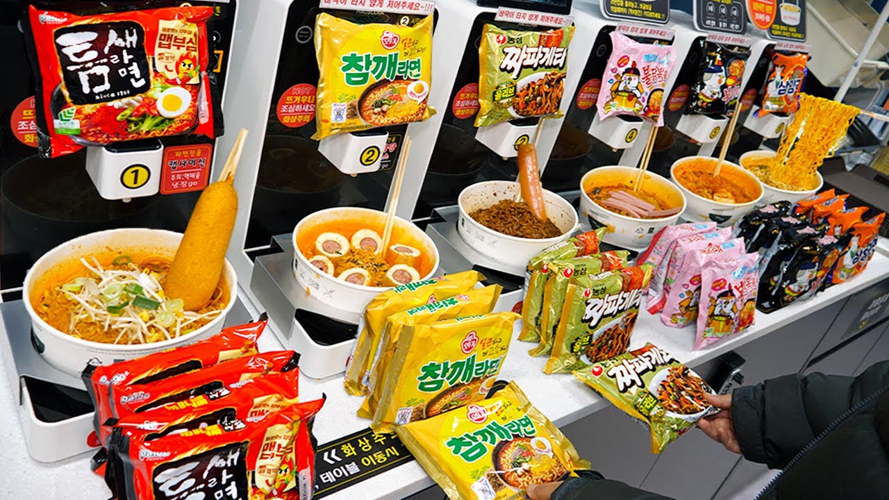 Неограниченное количество начинок бесплатно! Круглосуточный автоматический магазин рамэн в Корее