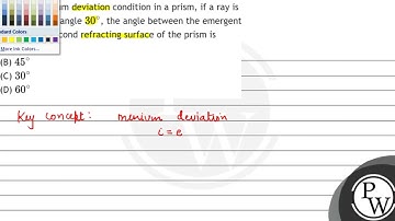 Under minimum deviation condition in a prism, if a ray is incident at an angle \( 30^{\circ} \),...