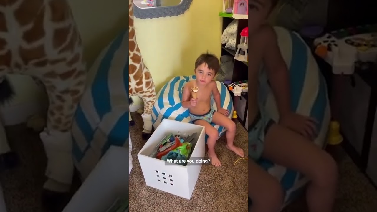Little boy hides in closet to eat ice cream after mum says not