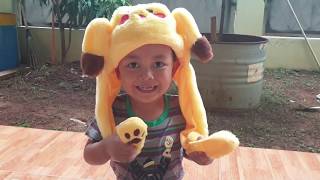 Lucu,, Topi Bunny Hat yang lagi viral, Athar punya yang karakter pikachu.