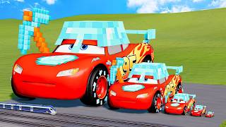Big &amp; Small Neon McQueen Cars vs Thomas Train Night Crash Test | BeamNG.drive