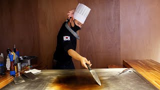 amazing teppanyaki skills, lobster and beef steak  korean street food