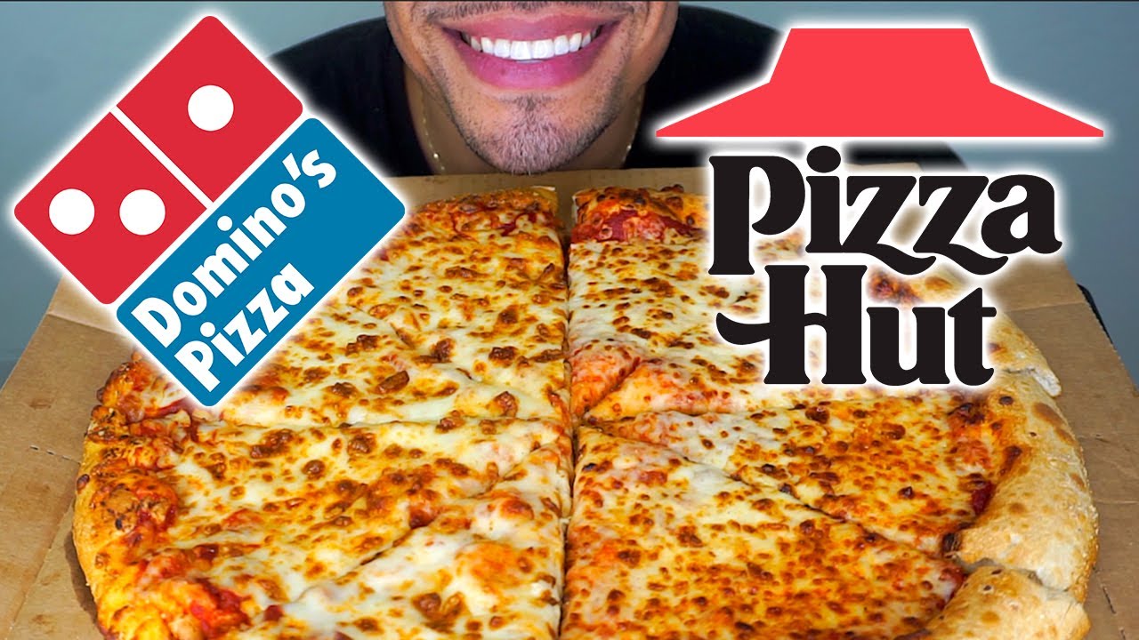 ASMR DOMINOS VS PIZZA HUT WHOLE CHEESE PIZZA EATING  *BIG BITES* CHALLENGE | NO TALKING