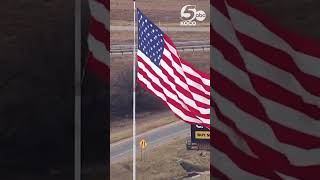 American flag shows how strong Oklahoma winds are on fire danger day