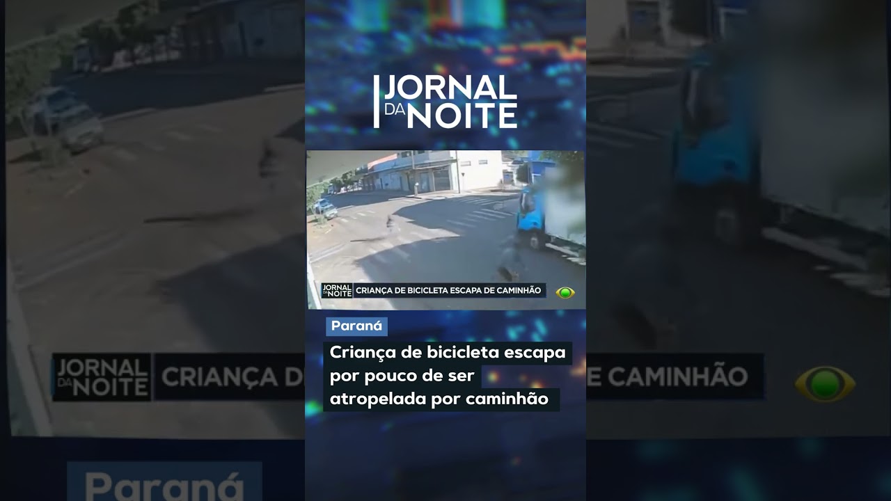 Criança de bicicleta escapa por pouco de ser atropelada por caminhão