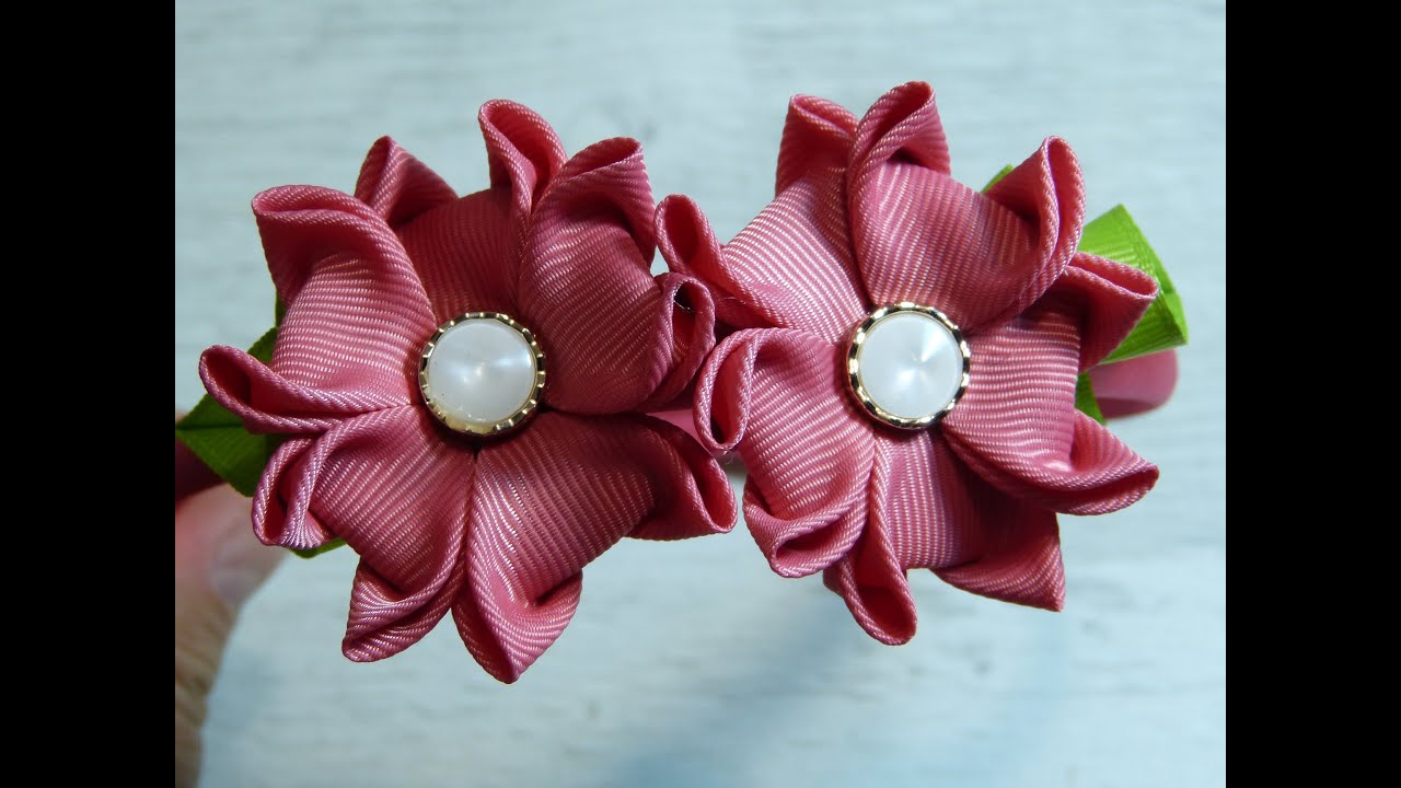 DIY kanzashi flower, FLOR KANZASHI PEQUEÑA DE PUNTAS, FLORES DE CINTA