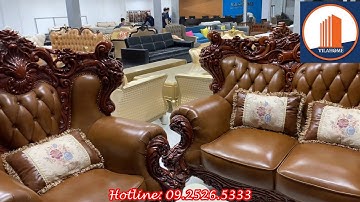 Bộ Sofa Tân Cổ Điển Bọc Da Lộ Gỗ Phong Cách Hoàng Gia-Lột xác cho phòng khách nhà bạn-09.2526.5333