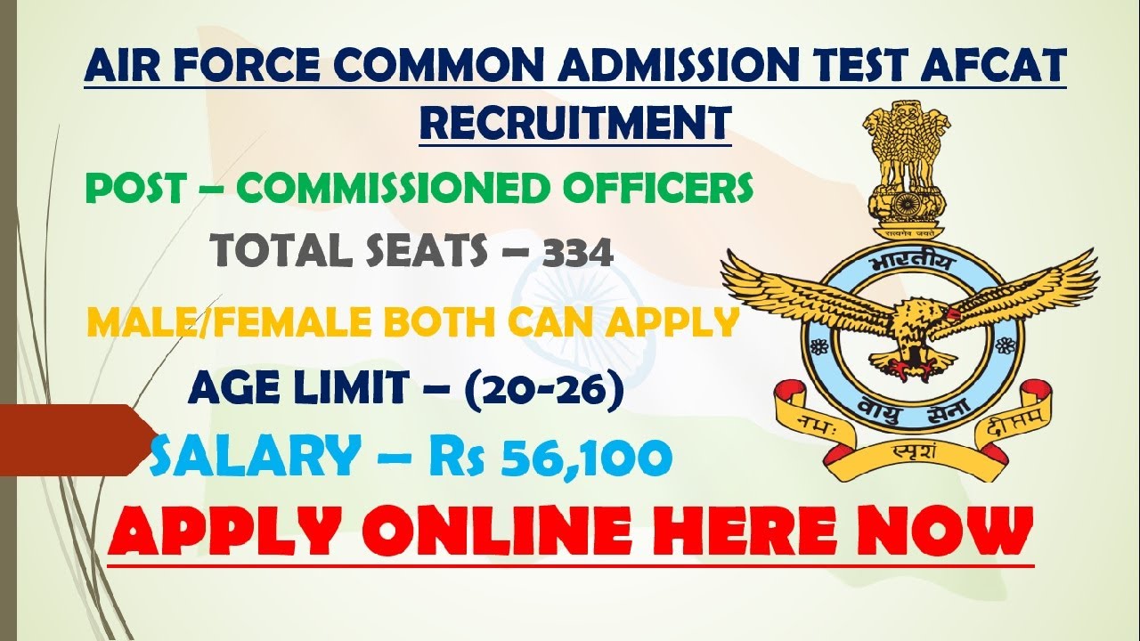 Indian Airforce AFCAT Recruitment 2021 | Commissioned Officers | 334 Seats | Full Details