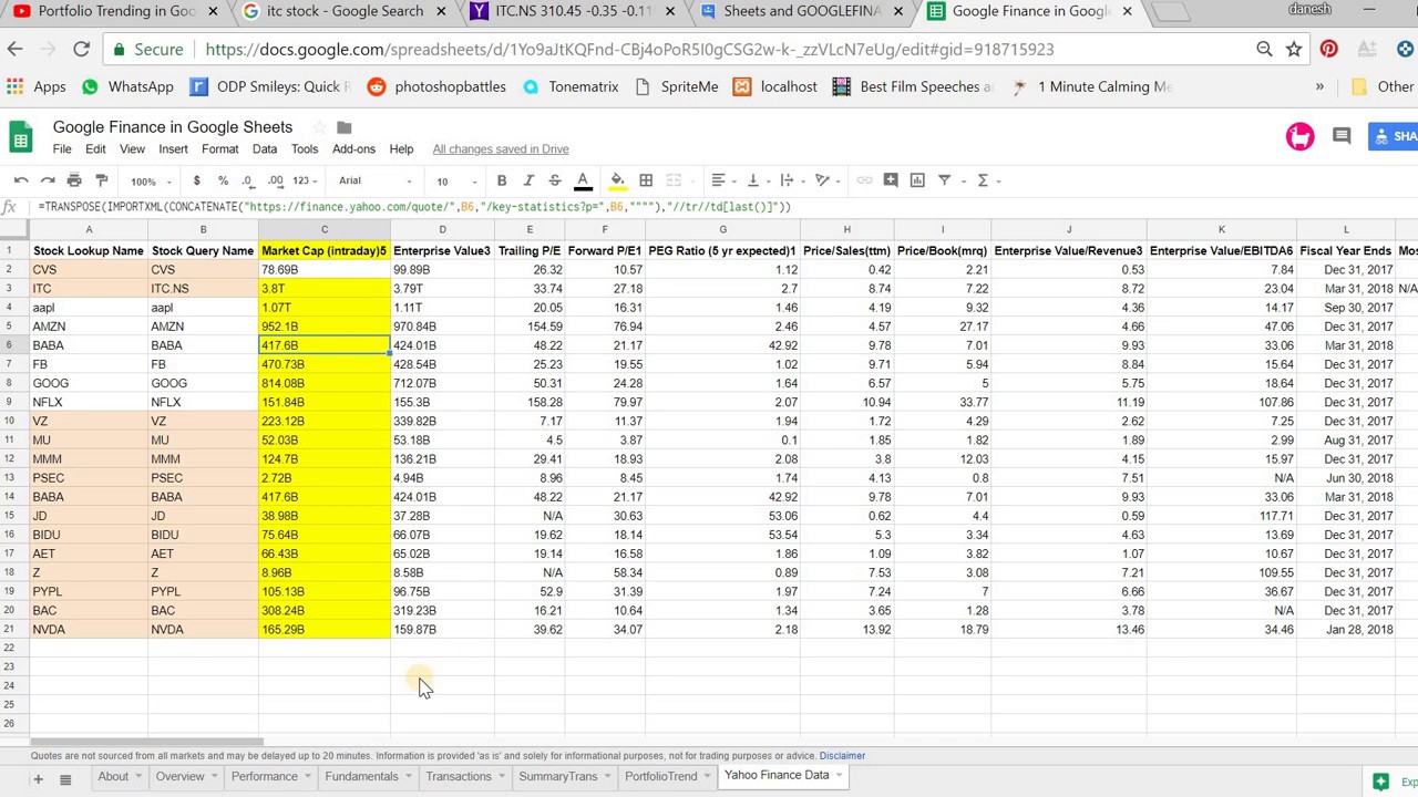 Use Yahoo! Finance To Pull Stock Information Into Excel