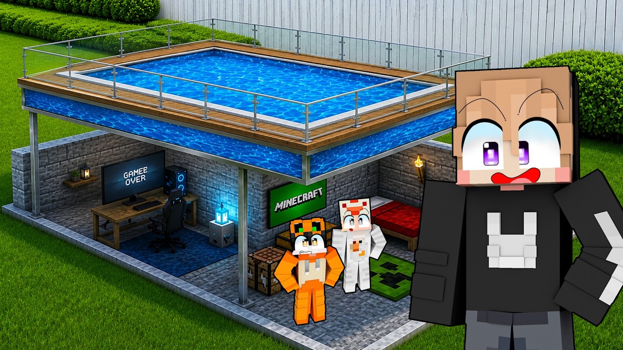 KITA BUAT RUANGAN TERSEMBUNYI DI BAWAH KOLAM RENANG DI MINECRAFT!!