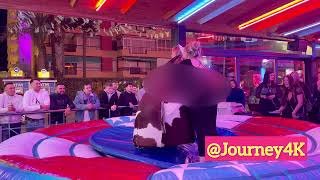 Bride And Girlfriend Riding On A Bull In Benidorm | Bull Riding 4K