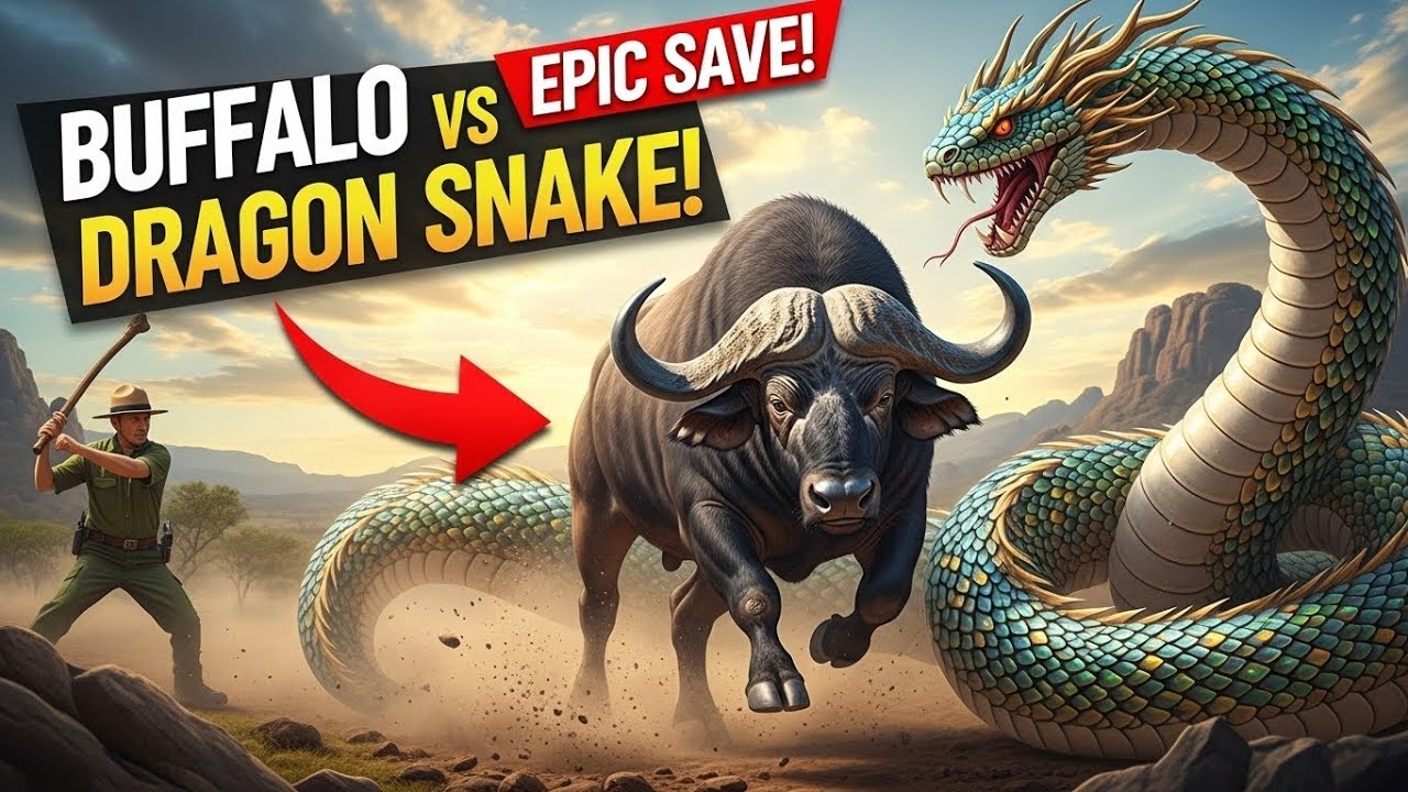 Giant Dragon Snake Attacks Buffalo & Puppies! Brave Rescue Fight Back – Epic Rescue Save!! 😱🔥