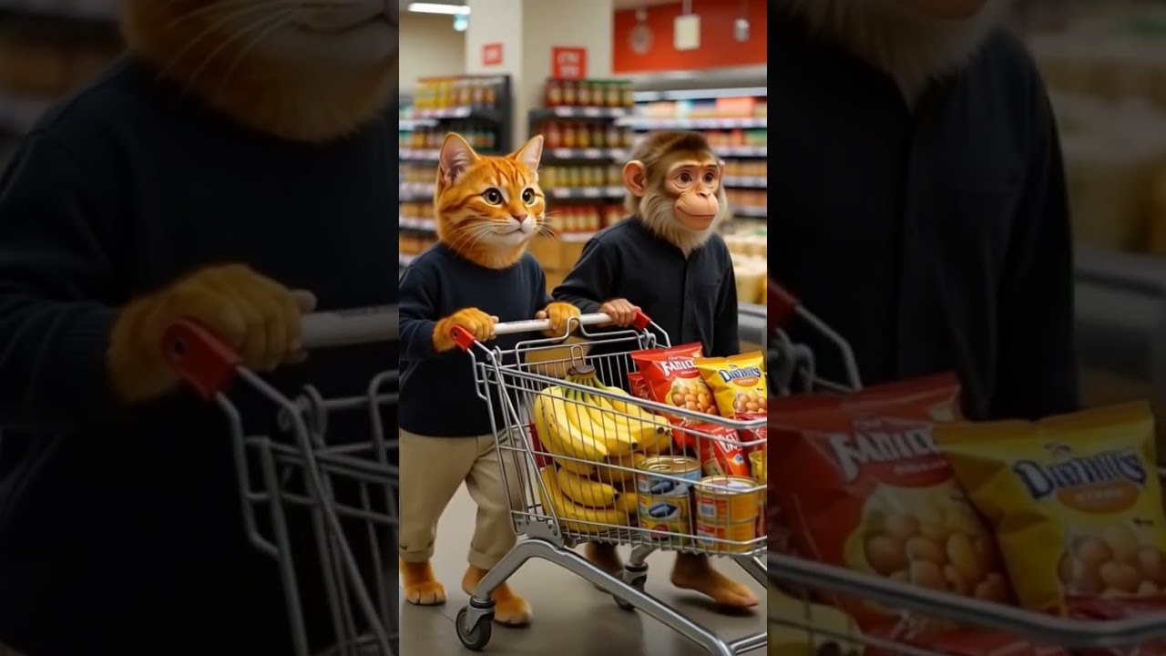 Cat with monkey in shopping mall