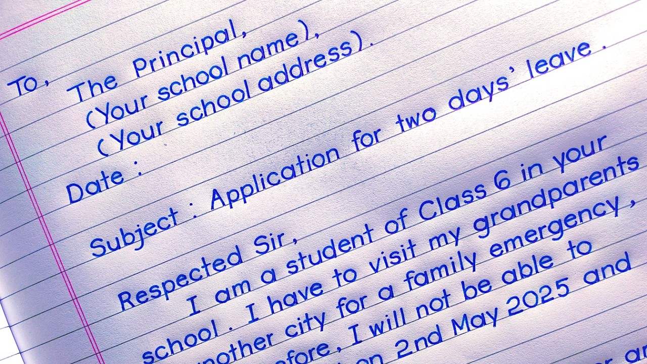 Leave Application for School | Two Days | Class 6
