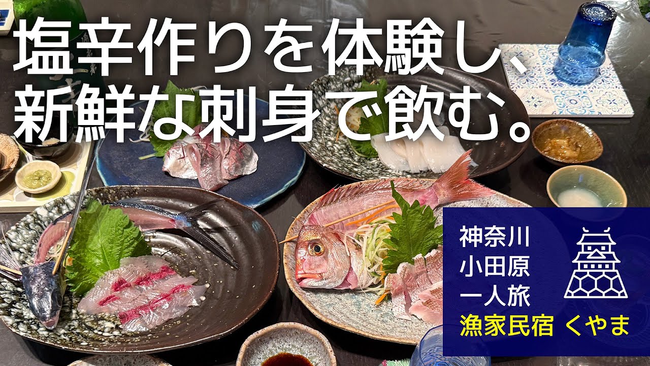 【神奈川 小田原 一人旅】小田原城をめぐり、漁業体験民宿でいかの塩辛づくりを体験し、小田原港で揚がった新鮮なお刺身をたべて飲む