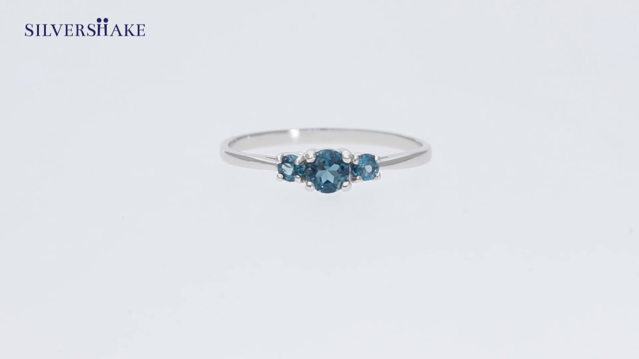 Silvershake Petite 3 Stone Genuine London Blue Topaz White Gold Plated 925 Sterling Silver Ring