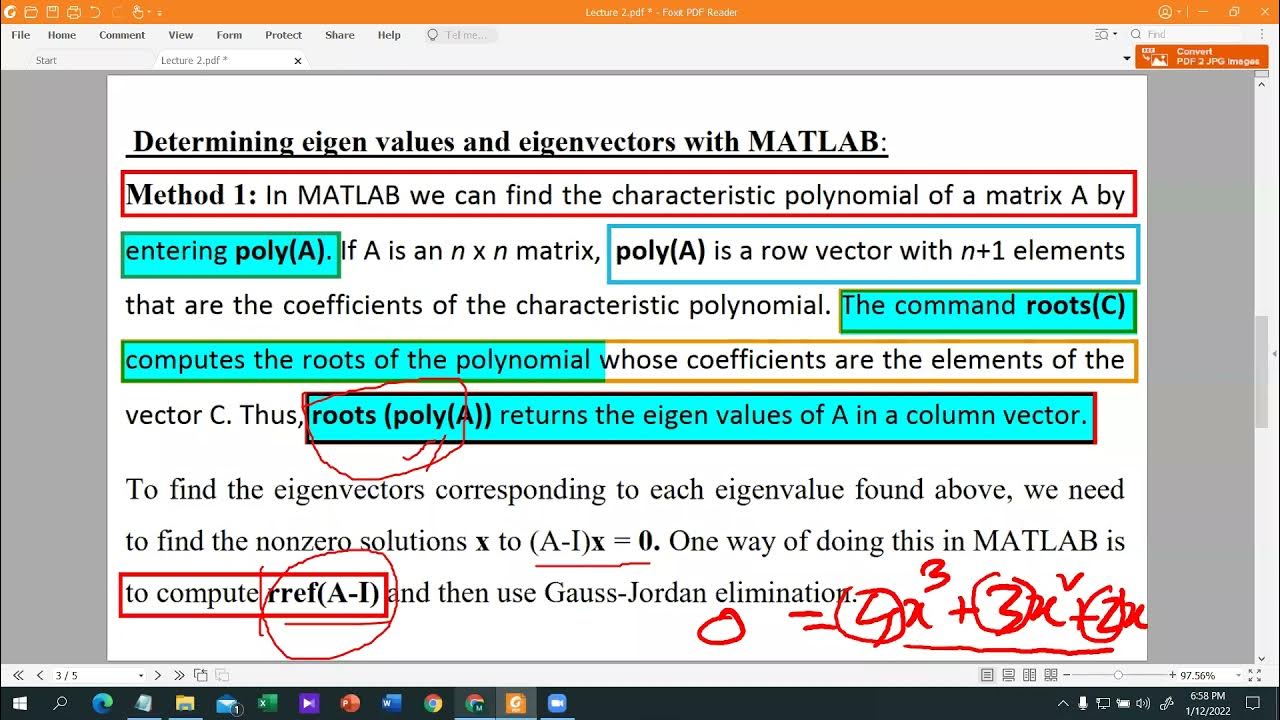 Determination of Eigenvalues and Eigenvectors using MATLAB - YouTube